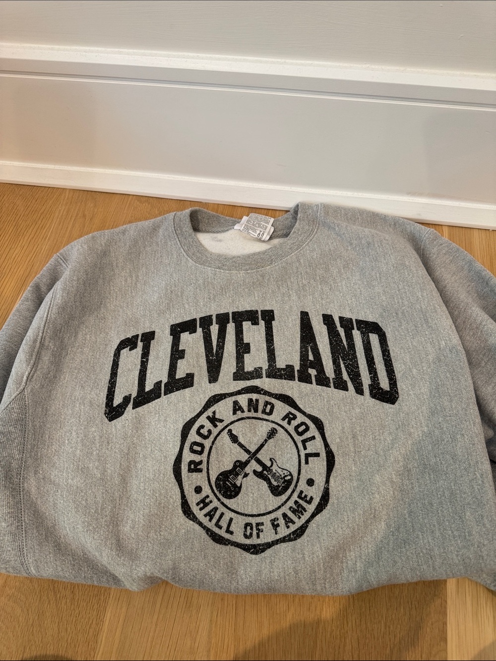Champion Gray Cleveland Crewneck Sweatshirt with Black Graphic